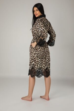 Жіночий халат сатиновий з мереживом - Nusa леопардовий