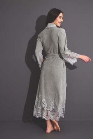 Жіночий халат Nusa велюровий довгий з мереживом, сірий