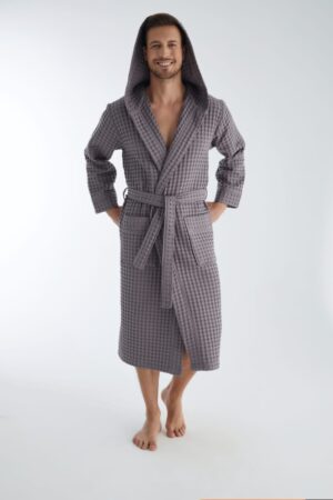 Чоловічий халат з вафельного полотна - Nusa з капюшоном