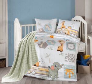 Постільна білизна для новонароджених в ліжечко - First Choice Baby Safari Digital Satin з пледом