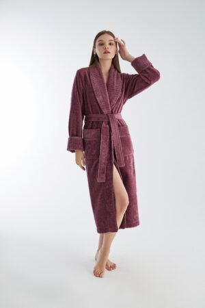Жіночий махровий халат довгий Nusa з поясом