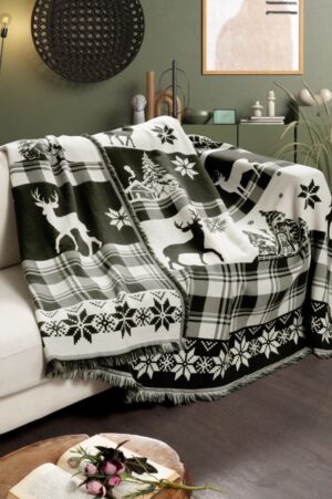 Натуральний бавовняний плед 240x220 см First Choice Deer Dark Green - святковий комфорт