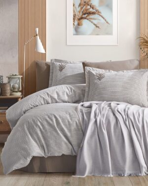 Євро комплект постільної білизни з покривалом, ранфорс + жакард, Istanbul Maribell Bej