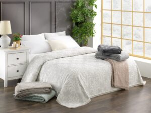 Покривало євро розміру 220×240 см – Moss Zeren Cream, жакард, Туреччина