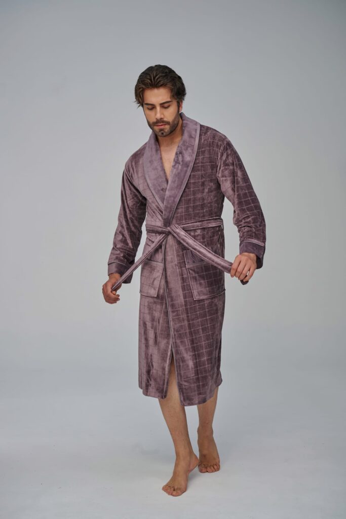 Чоловічий велюровий халат Nusa коричневий: 70% бамбук, 30% бавовна, Туреччина