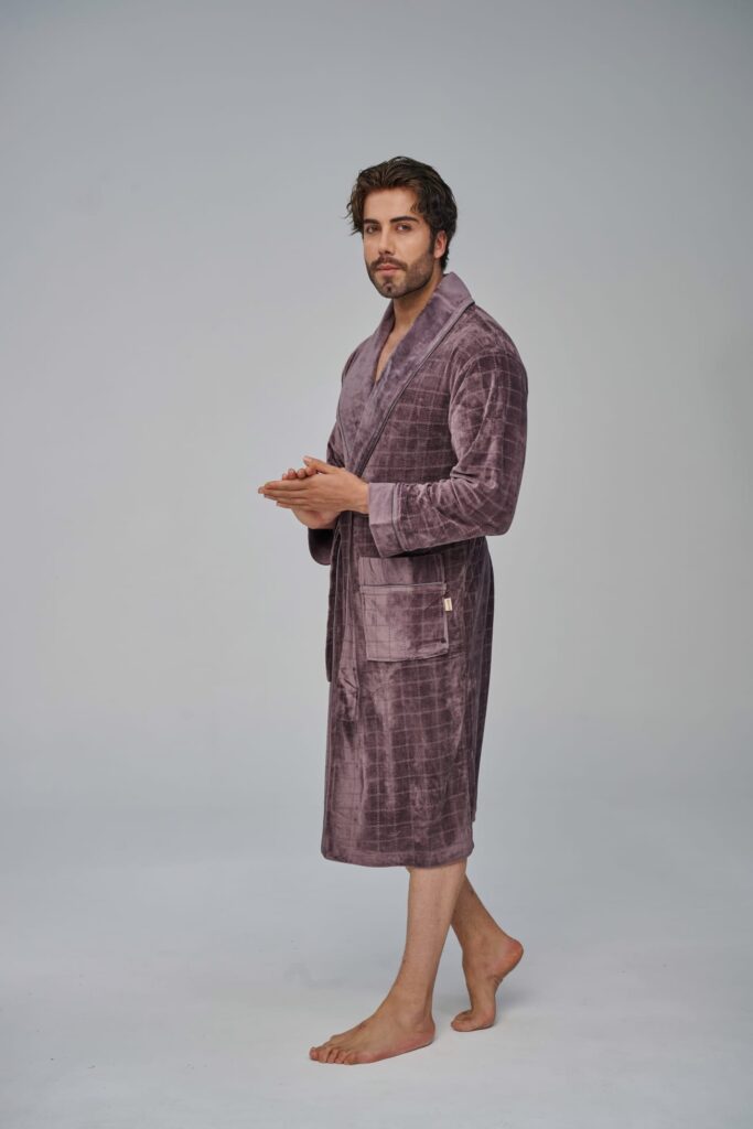 Чоловічий велюровий халат Nusa коричневий: 70% бамбук, 30% бавовна, Туреччина